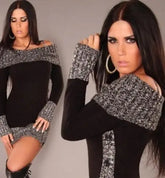 New Winter Sweater Women Sexy Off Shoulder Color Block Sweater Dress Buttons Knitted Long Pullover Top sweater women - MyEmpired