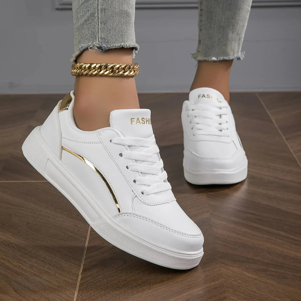 Women's Shoes Trendy Faux Leather Flat Heighten Skate Shoes, Wear Resistance Non Slip Lace Up Sneakers