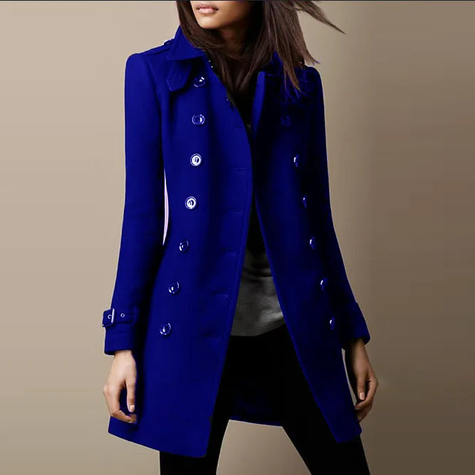 Winter Coat Female Wool Blends Casual Versatile Solid Long Trench Outerwears Vintage V-Neck Full Sleeves Ladies Winter Overcoats - MyEmpired