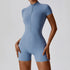 Fashion Zipper Dance Yoga Jumpsuit Short Playsuit Women Romper Short Sleeve Gym Fitness Overalls One Piece Sports Suit Unitard - MyEmpired