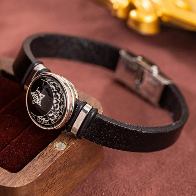 2-Piece Luminous Sun Moon Faux Leather Strap Bracelet Retro Minimalist Unisex