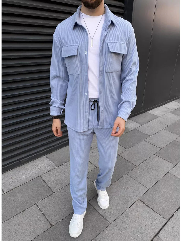buckle lapel double pocket long sleeve two-piece casual - MyEmpired