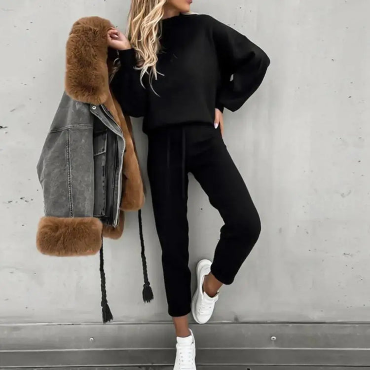 Sweatshirt Sweatpants Suit Elastic Waist Lady Sweatshirt Trousers Suit Long Sleeves Lady Sweatshirt Trousers Suit - MyEmpired