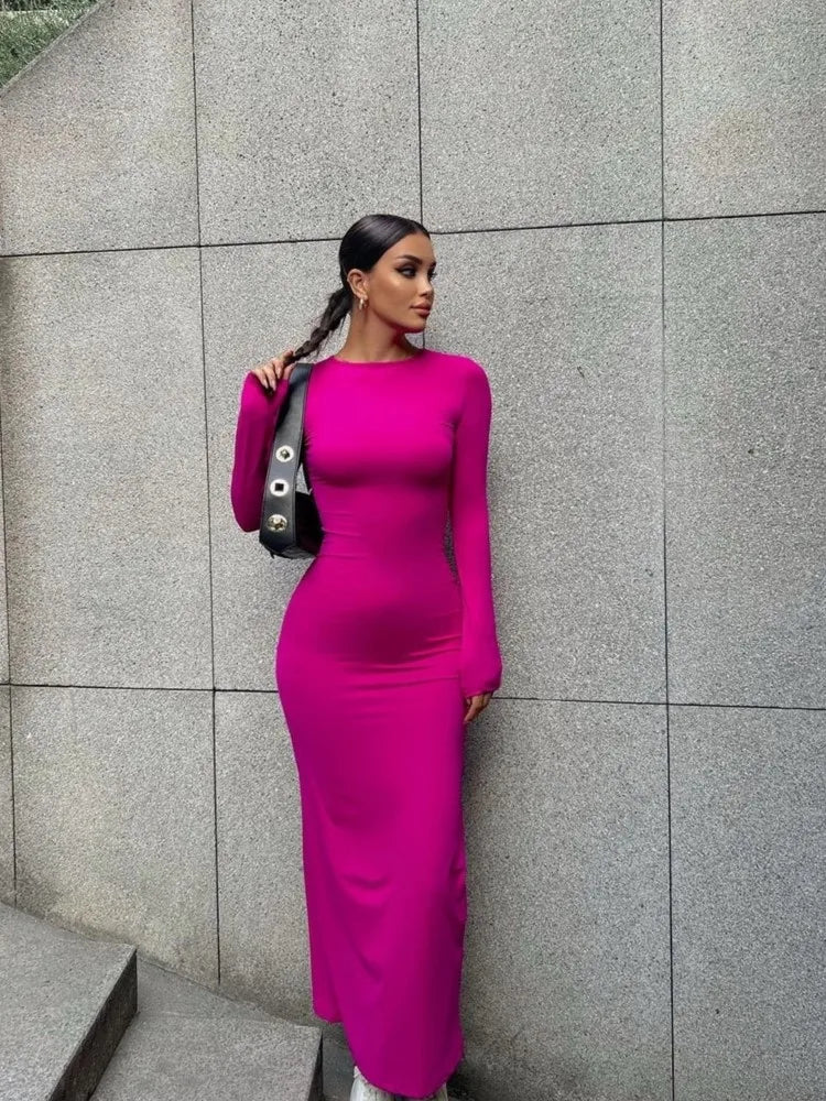 Classic Black Dress Round Neck Long-sleeved - MyEmpired