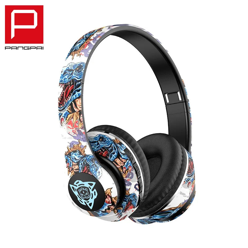 Graffiti Foldable Bluetooth Headphones Llluminated Wireless Noise Canceling Bass Headset Game Earphone With Mic For Kids Gifts