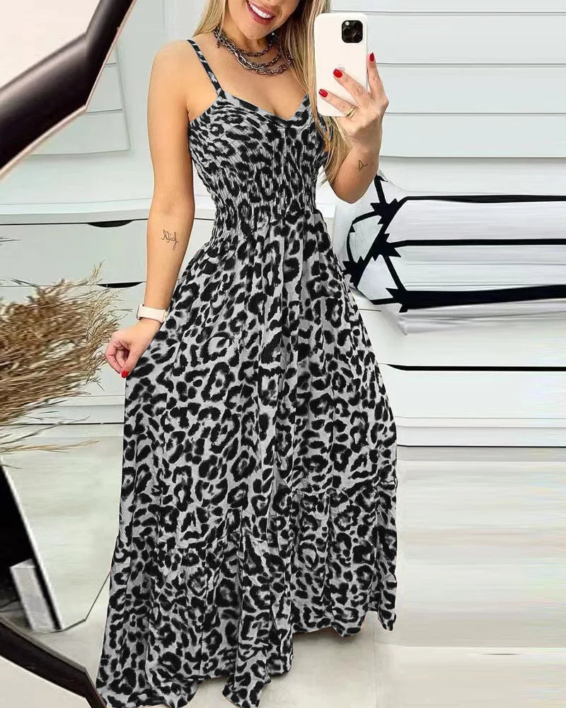 Vestidos Largos Leopard Print T-shirt Dress, Sexy Temperament Long Dress, Elegant, Summer, 2024 Elegant And Sexy Women Clothing