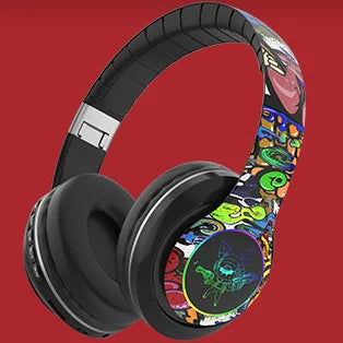 (Christmas gifts)Glowing Bluetooth Headphones Graffiti Wireless Earphones in Mic Noise Cancel Headphones HiFi Deep Bass headsets