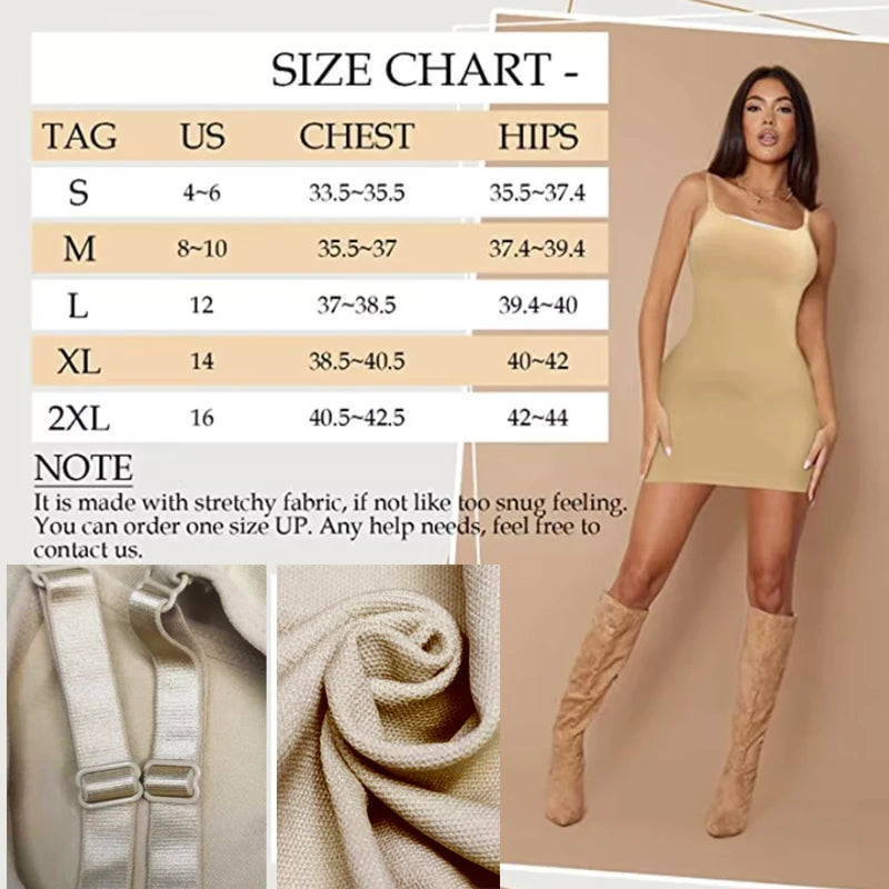 GUUDIA Shapewear Slips for Under Dresses Dress Slips Body Shaper Tummy Control Spaghette Strap Slip Slimming Seamless Cami Slip