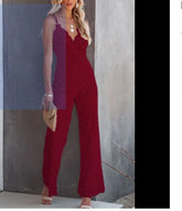 Elegant Lace V Neck Sleeveless Open Back Jumpsuit Spaghetti Strap High Waisted Long Wide Leg Pants Jumpsuit Women Sexy Overalls - MyEmpired