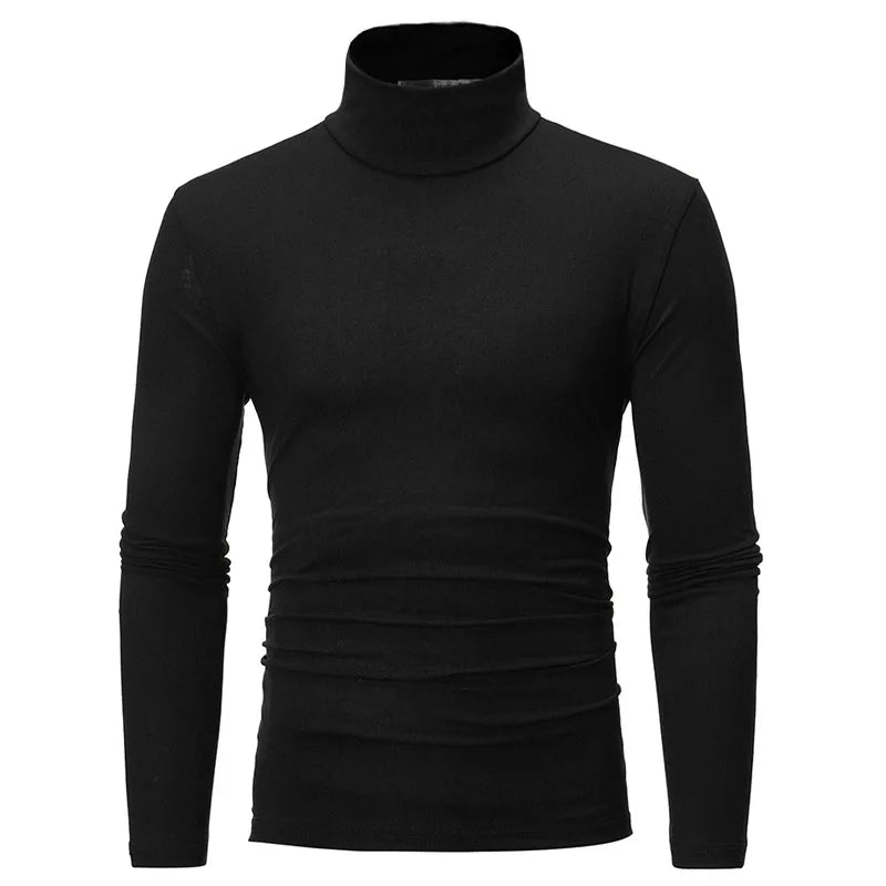 Turtleneck For Men Solid Color Slim Elastic Thin Pullover Spring Autumn Underwear Turtleneck Men Knitting Blouse Base Tshirt Top