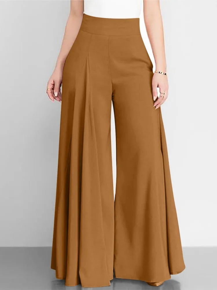 Spring Autumn Fashion Women High Waist Wide Leg Pants Female Elegant Flare Trousers Casual Solid Holiday Loose Long Pant New - MyEmpired