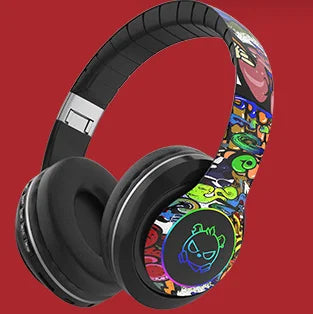 (Christmas gifts)Glowing Bluetooth Headphones Graffiti Wireless Earphones in Mic Noise Cancel Headphones HiFi Deep Bass headsets