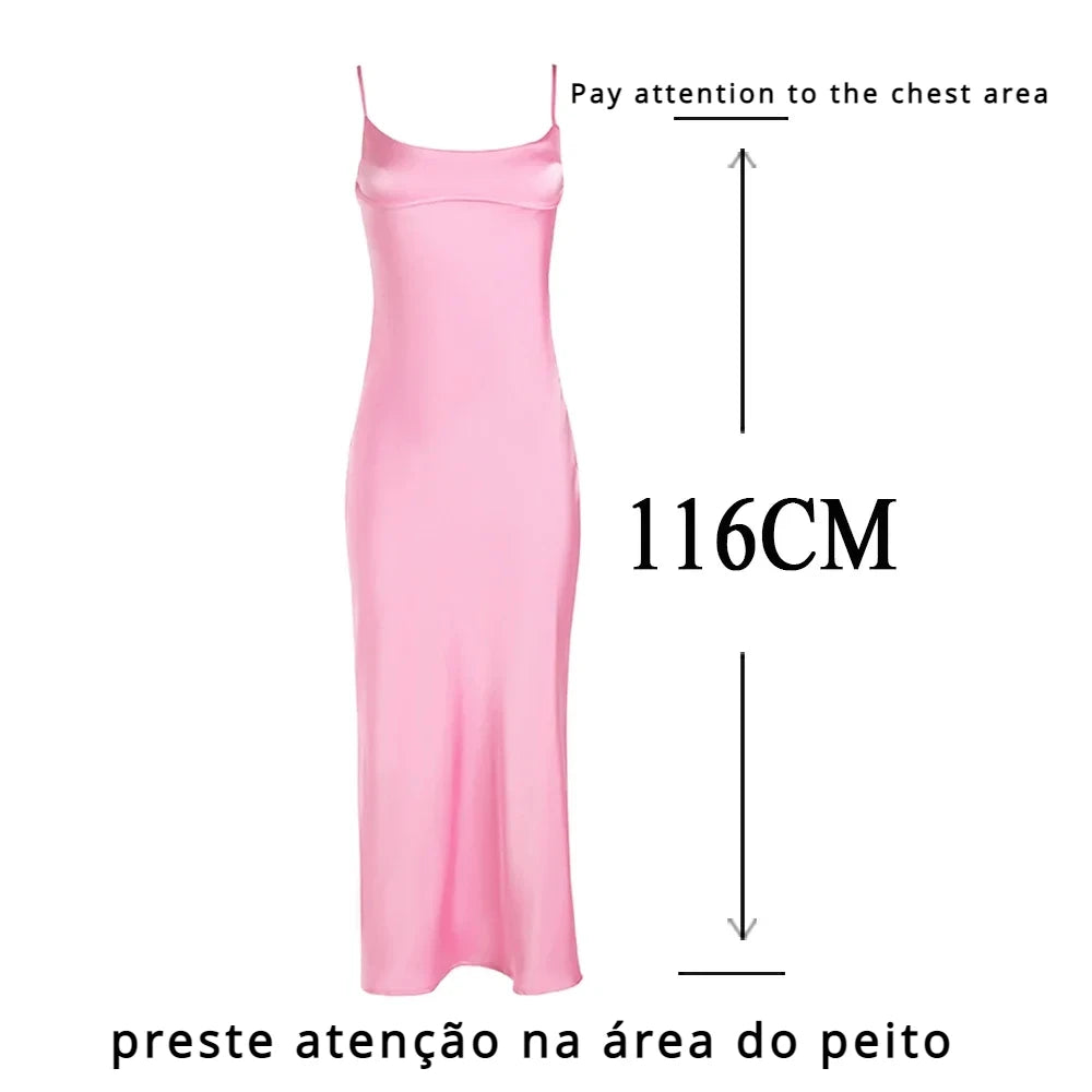 2022 Pink Camis Satin Long Dresses Elegant Sleeveless Slip Holiday Party Dresses Sexy Casual Backless Summer Dresses Women 2023