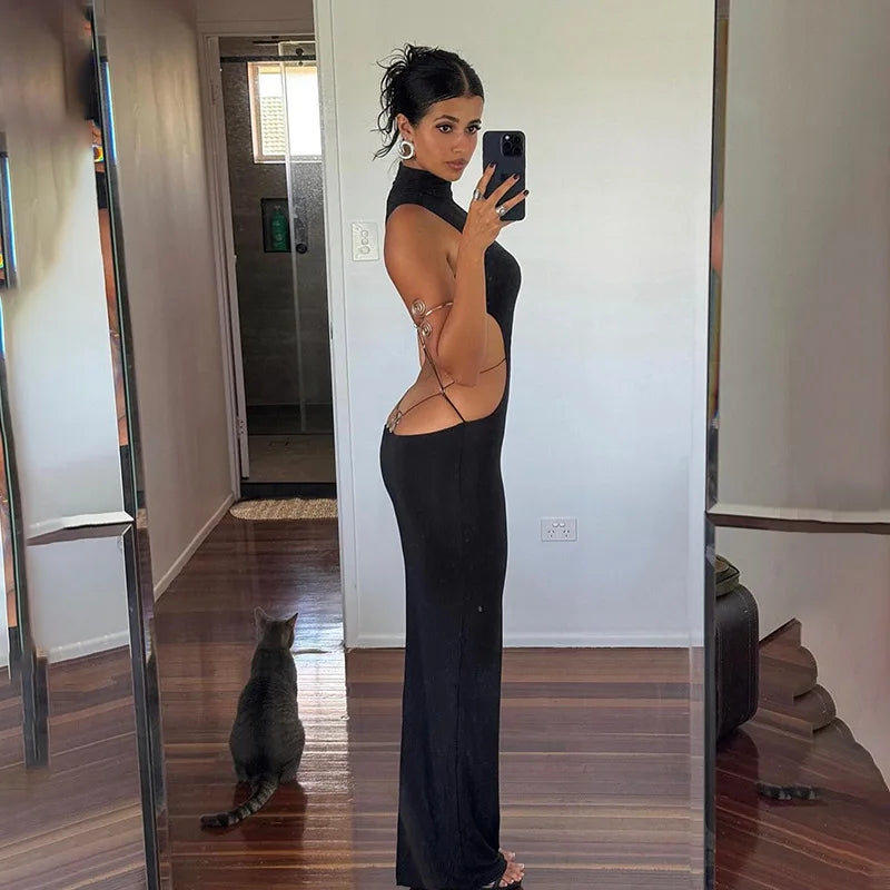 Cryptographic Sexy Backless Bandage Butterfly Detail Long Dress Club Party Summer Sleeveless Maxi Dresse Elegant Outfits Robe - MyEmpired