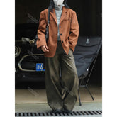Winter Curved Pocket Oversized Blazer Suede Jacket Brown Green Loose Straight Coat For Women - MyEmpired