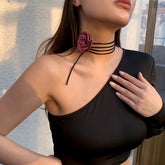 Romantic Gothic Big Rose Flower Clavicle Chain Necklace for Women Ladies Korean Fashion Adjustable Rope Choker Y2K Accessories - MyEmpired