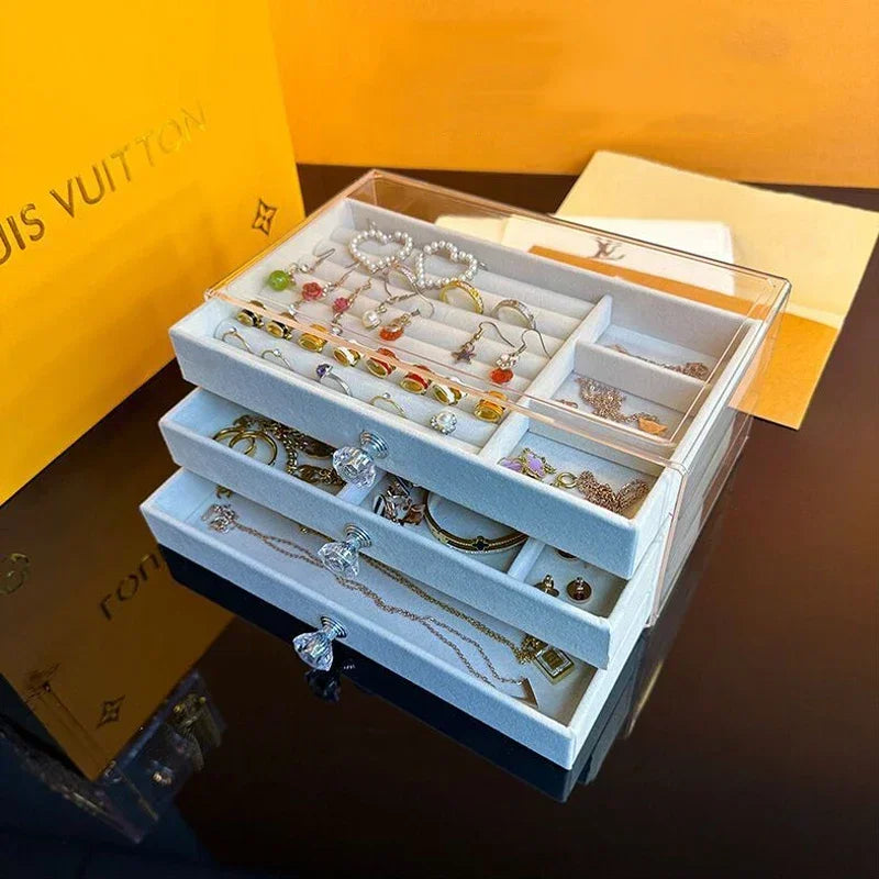 Acrylic Velvet Jewelry Organizer with 3 Drawers - MyEmpired