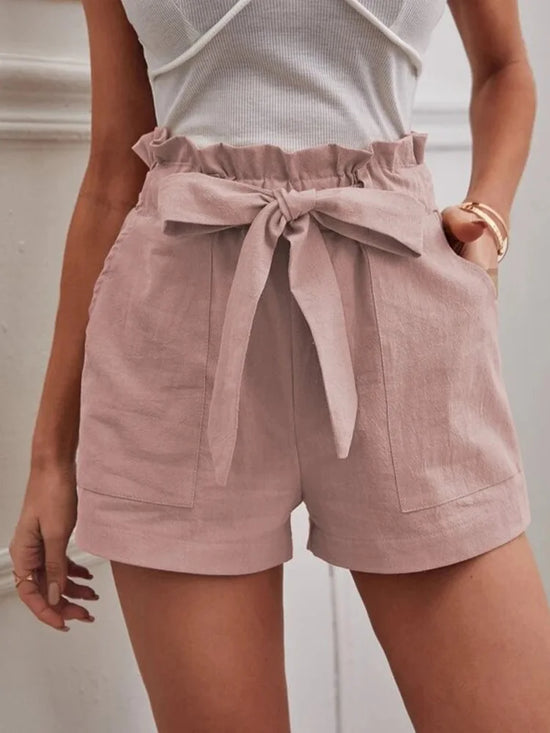 Stylish Solid Color White Shorts Women Pocket Drawstring Casual short Pants Summer Daily Pants - MyEmpired