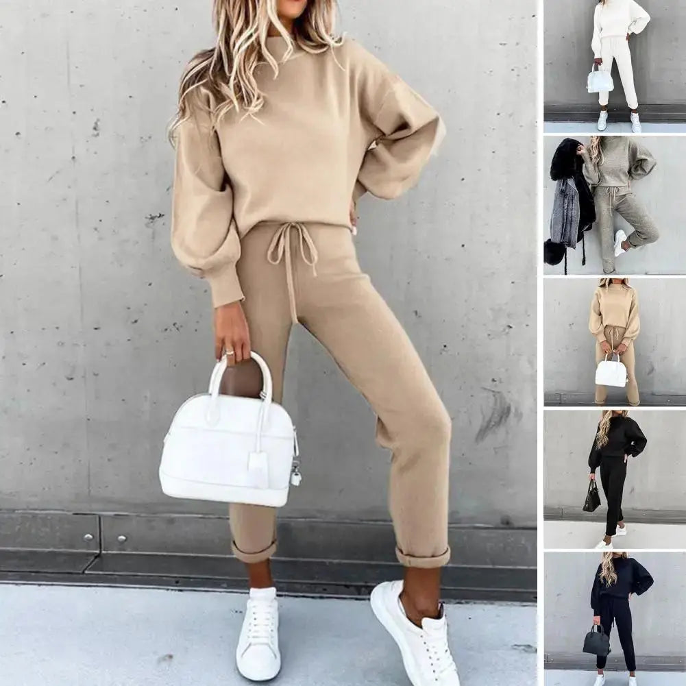 Sweatshirt Sweatpants Suit Elastic Waist Lady Sweatshirt Trousers Suit Long Sleeves Lady Sweatshirt Trousers Suit - MyEmpired