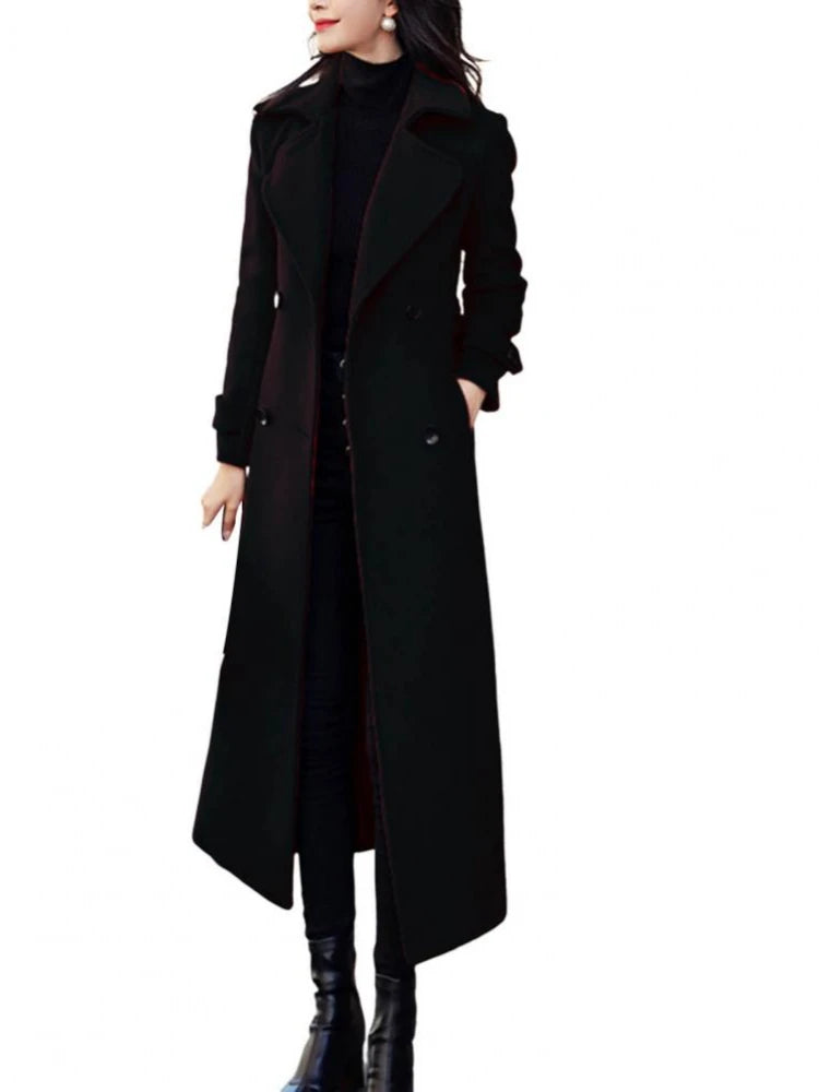 Thermal Winter Overcoat Women Business Mid-calf Length Jacket Formal Wool Blends Double-breasted Coat Thick