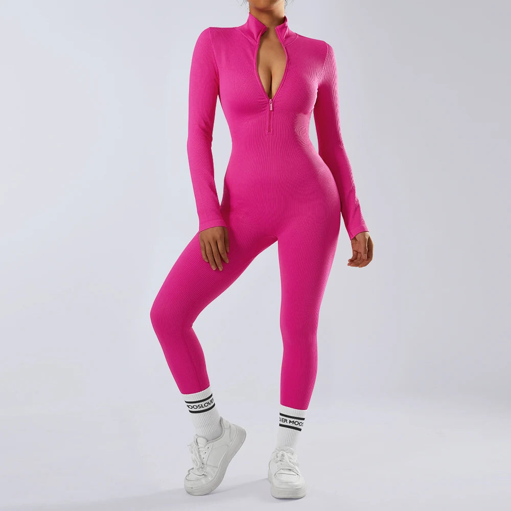 Bodycon Slim Jumpsuit For Women‘s Clothing Zipper Casual Brown Fitness Rompers Autumn 2024 Playsuit Activity Streetwear Overall - MyEmpired