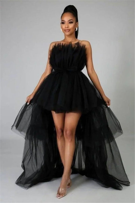 Elegant Mesh Tulle Wedding Party Dress for Women Strapless Off Shoulder High Waist Evening Gowns Formal Occasion Prom Dresses - MyEmpired
