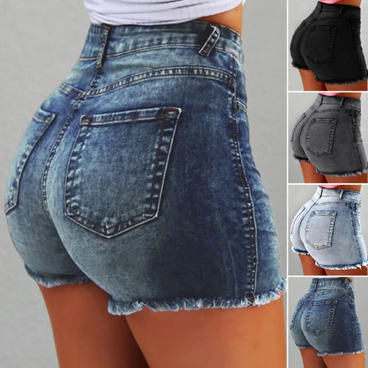 Summer Women Slim Shorts Trousers Fashion Ladies Jeans Broken Denim Shorts Ripped Jeans High Waisted Hotpant Slim Fit