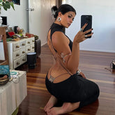 Cryptographic Sexy Backless Bandage Butterfly Detail Long Dress Club Party Summer Sleeveless Maxi Dresse Elegant Outfits Robe - MyEmpired