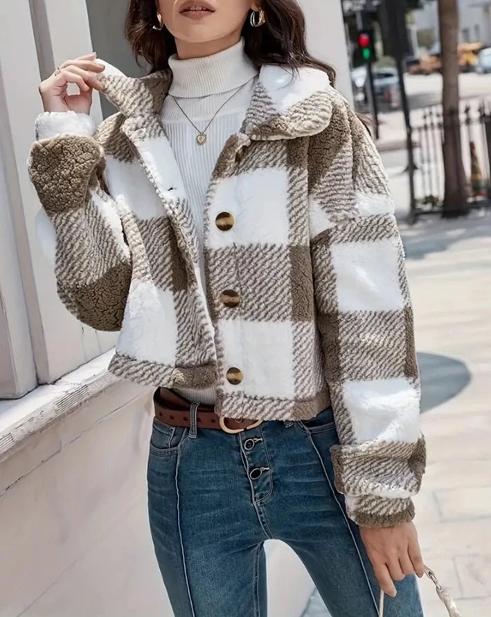 Fall Clothes 2024 Women Winter Sale Plaid Pattern Turn-Down Collar Button Coat Women Clothing