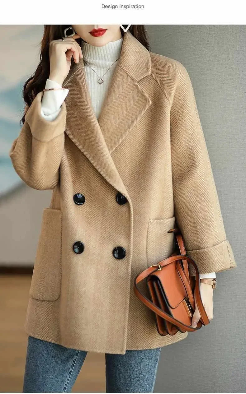 Women's Winter Coats Fashion Wool & Blends Overcoat Female Elegant Solid Thick Coat Double Breasted Long Jackets for Women 2023