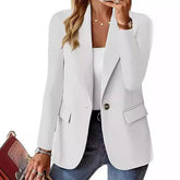 Fashionable Casual Women Blazer 2024 Spring Autumn New Solid Color Turn Down Collar Long Sleeve Suit Coat Elegant Office Lady - MyEmpired