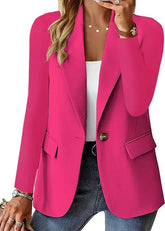 Fashionable Casual Women Blazer 2024 Spring Autumn New Solid Color Turn Down Collar Long Sleeve Suit Coat Elegant Office Lady - MyEmpired