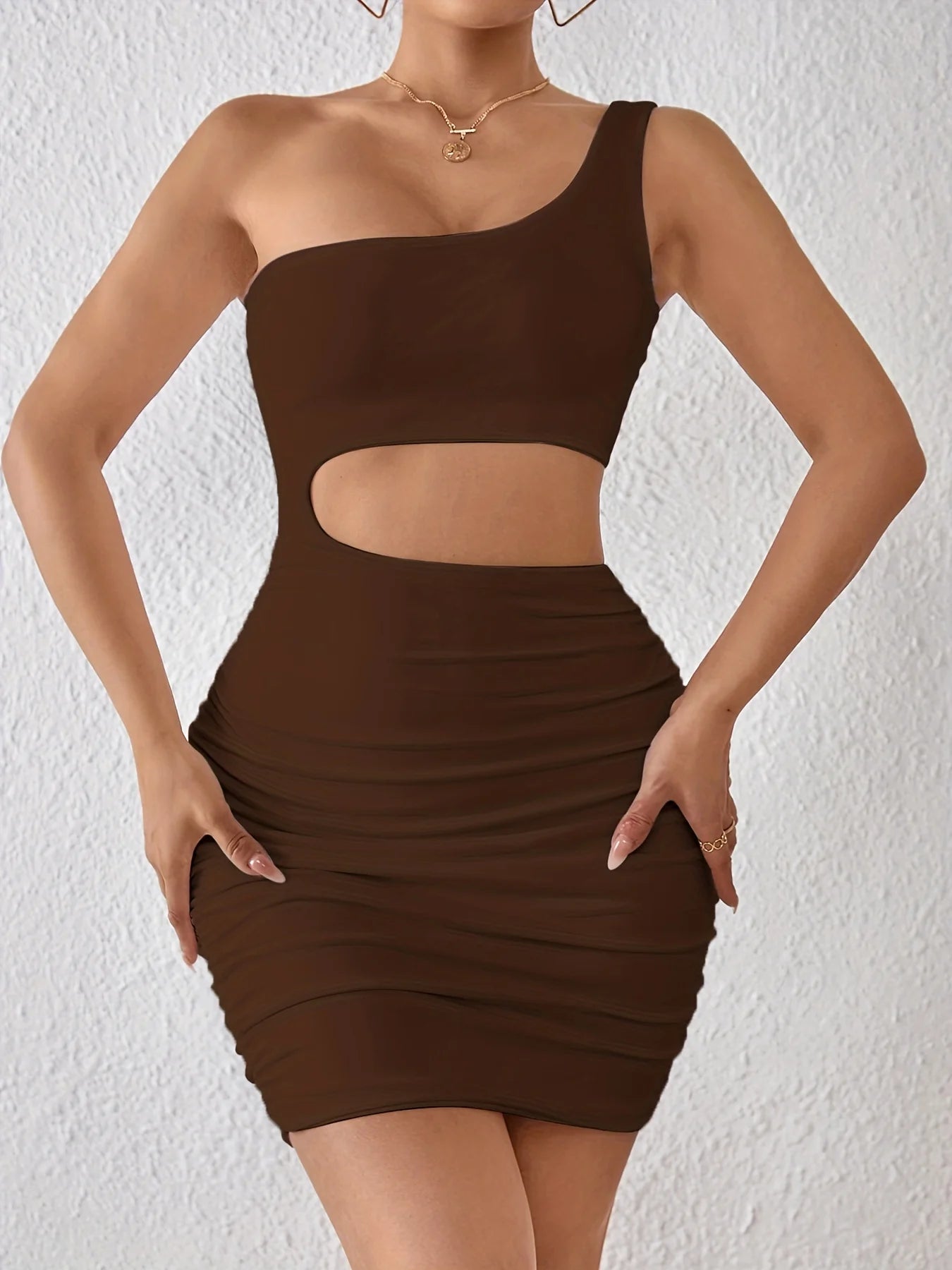 Sexy short skirt  single shoulder sleeveless  hollow out  tight fitting  hip wrapped short skirt  dress  women's clothing