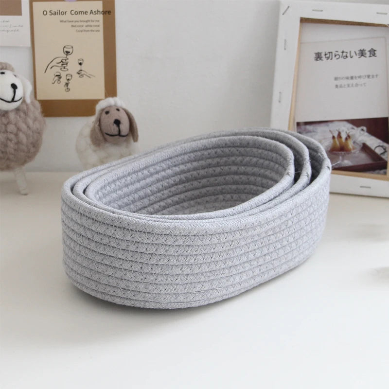 Desktop Sundries Basket Storage Box Hand Woven Basket Kids Toys Organizer Office Stationery Cosmetics Snack Pouch Accessories - MyEmpired