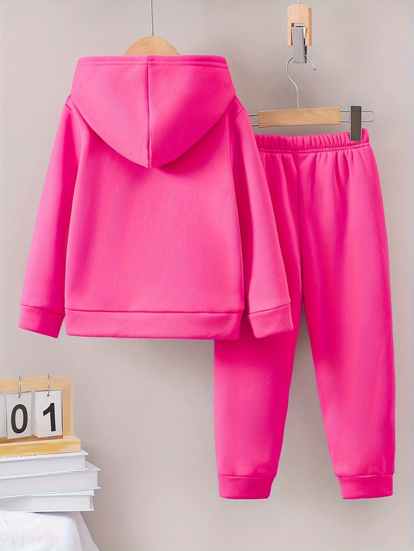 2sets Fashion girls sweet cute casual autumn/winter pattern printed warm fleece hoodie and tracksuit pants