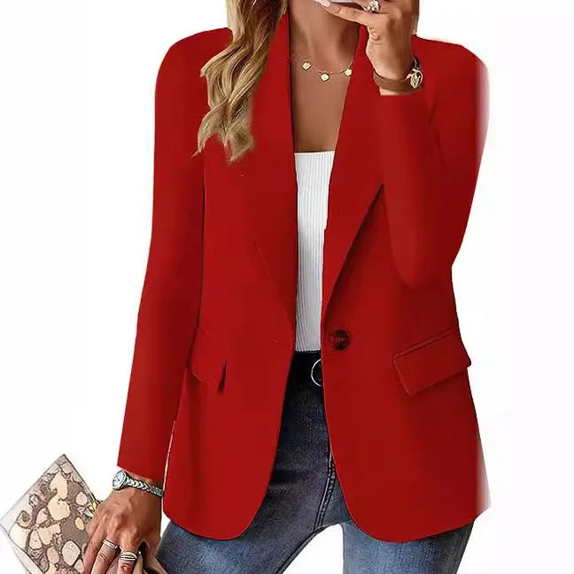 Fashionable Casual Women Blazer 2024 Spring Autumn New Solid Color Turn Down Collar Long Sleeve Suit Coat Elegant Office Lady - MyEmpired