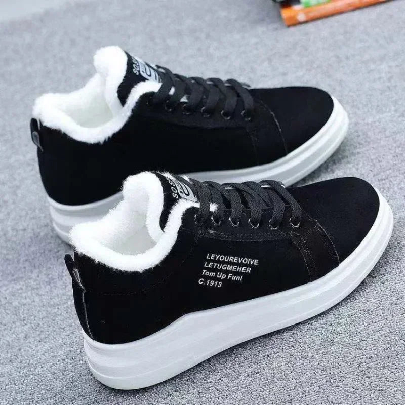 2024 Winter Women Ankle Boots Woman Warm Plush Vulcanized Shoes Casual  Walking Sneakers Female Flats Lace-up Ladies Snow Shoes