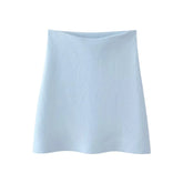 TRAFZA 2024 Spring Summer Sexy Solid Knitted Women Suits Fashion Nightclub V Neck Single Breasted Shirts+Chic Mini Pencil Skirts - MyEmpired