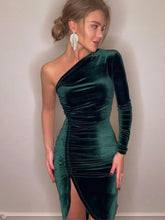 Women Elegant Long Sleeve Party Evening Velvet Bodycon Split Pencil Midi Dress Spring Autumn Clothes - MyEmpired