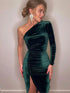 Women Elegant Long Sleeve Party Evening Velvet Bodycon Split Pencil Midi Dress Spring Autumn Clothes - MyEmpired