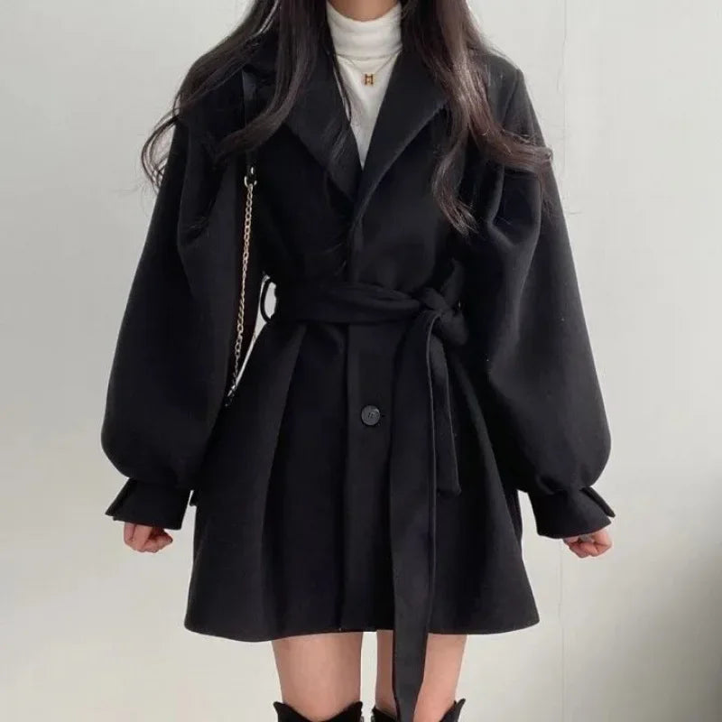 New Arrival Korean Style Chicautumn/winter Loose-fit Women's Woolen Jacket Medium-length Petite Collar Wool Blends Coat