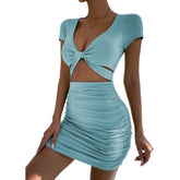 Short sleeved Sexy V-neck Open Waist Hollow Wrapped - MyEmpired