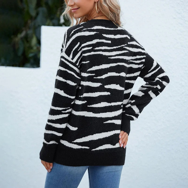 Sweater Woman 2022 autumn/winter O-neck Knitting Long Sleeve Stripe Fashion Sweaters Women Dropshipping Big Sale MMYZ2017