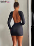 Weird Puss Sheath Backless Women Dress Full Sleeve Sexy Solid Autumn Fashion Slim Bag Hip Bodycon Ladies Eveing Party Prom Robe - MyEmpired
