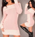 New Winter Sweater Women Sexy Off Shoulder Color Block Sweater Dress Buttons Knitted Long Pullover Top sweater women - MyEmpired