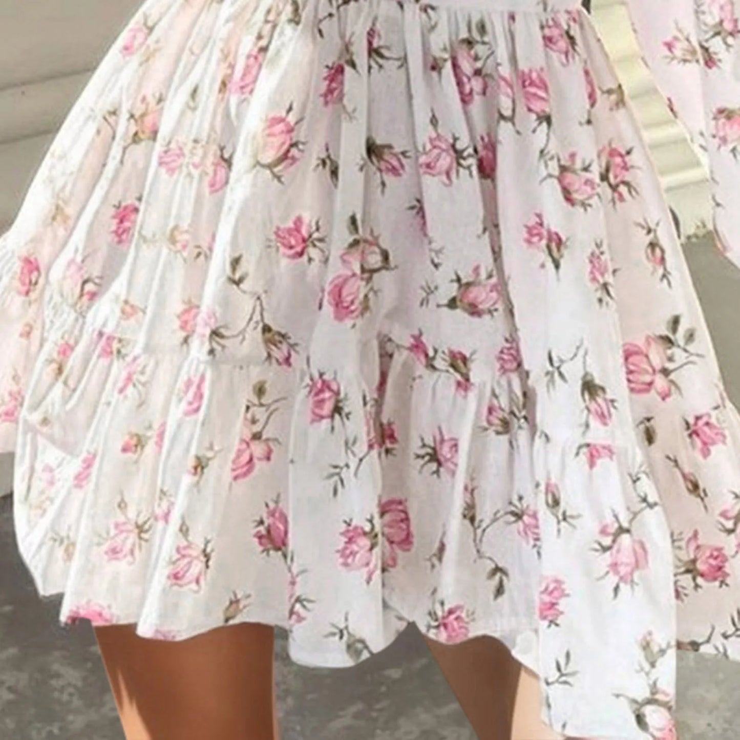 French Style Elegant Tunic Waist Floral Print Swing Dress Women's Casual Temperament Puff Sleeve Holiday A-line Dresses 2024