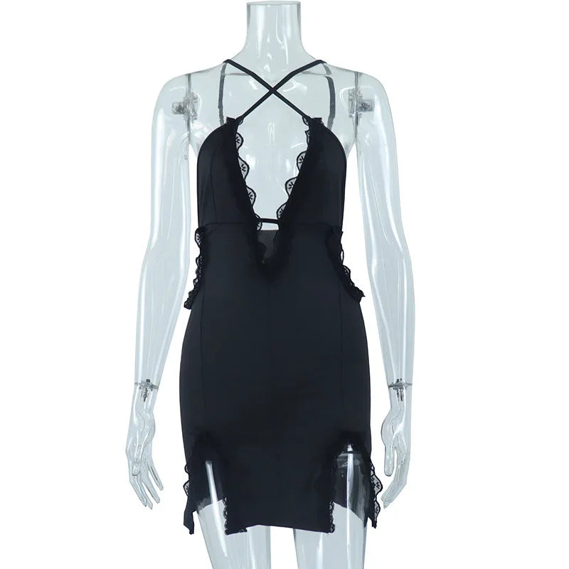 Women Sleeveless Backless Sexy Slip Black Midi Dress Bodycon Sexy Streetwear Party Club Elegant Fashion Streetwear Clothes - MyEmpired