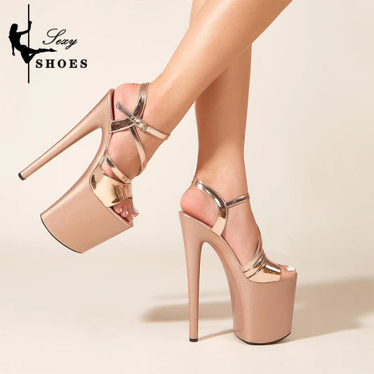 Summer Sandals Women 20CM Platform Hollow out Roman High Heels Party Nightclub Women's Shoes Champagne PVC Transparent Stiletto