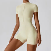 Fashion Zipper Dance Yoga Jumpsuit Short Playsuit Women Romper Short Sleeve Gym Fitness Overalls One Piece Sports Suit Unitard - MyEmpired