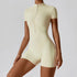 Fashion Zipper Dance Yoga Jumpsuit Short Playsuit Women Romper Short Sleeve Gym Fitness Overalls One Piece Sports Suit Unitard - MyEmpired